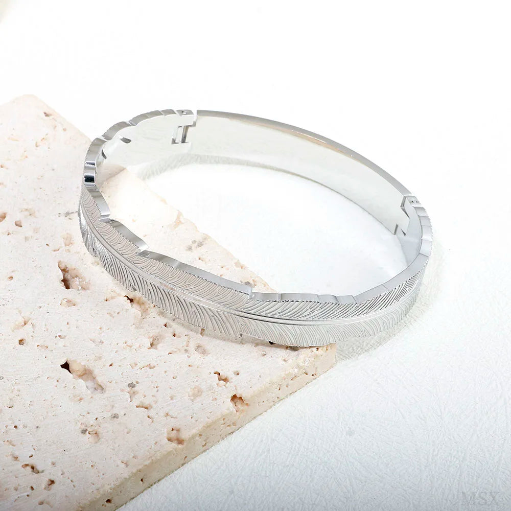 Stainless Steel Feather Shape Bangle Bracelets Jewelry