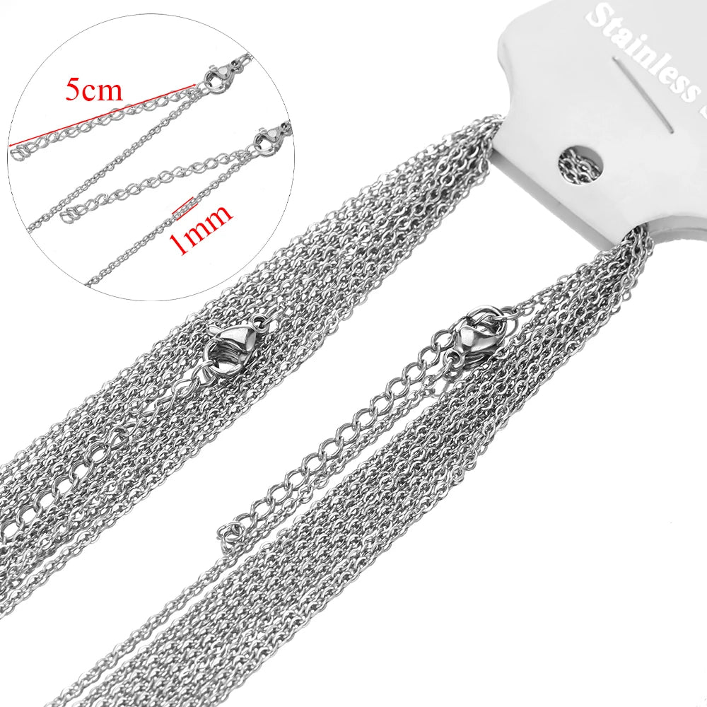 10pcs/lot 45+5cm Stainless Steel Cable Link Chains in Bulk for DIY Necklaces Chokers Jewelry Making Adjustable Wholesale Chains