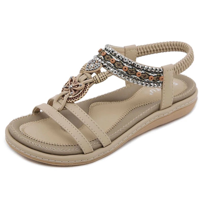 Women Sandals Bohemia Flats Shoes Elastic Band Summer Beach Sandals Flip Flops Designer Comfortable Sandals Ladies