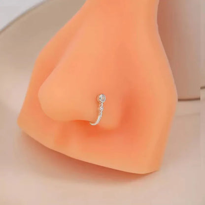 1Pc Chic U-Shape Fake Nose Clip, Minimalist Hip Hop Non-Piercing Nose Ring Inlaid Sparkly Cubic Zirconia For Women