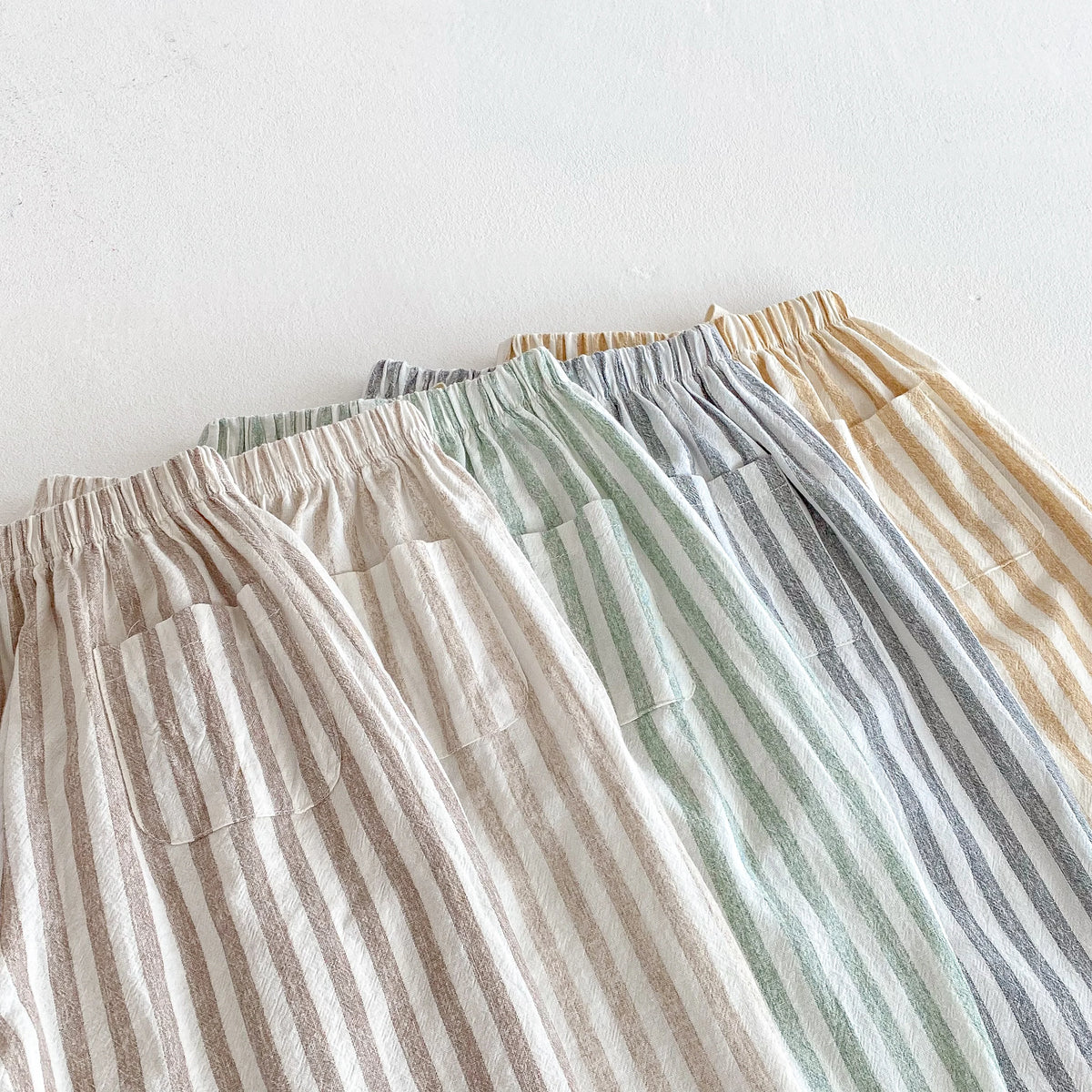 Vintage Linen Cotton Stripe Pants for Boys Casual Pocket Design Elastics Waist Pants for Toddler Girl Clothing Children Trousers