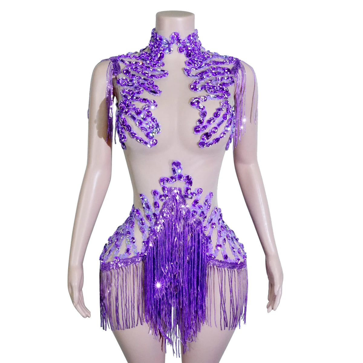 Black Sequins Fringes Leotard Mesh See through Party Bodysuit Women Sparkle Rhinestones Nightclub Prom Gogo Dance Stage Outfits