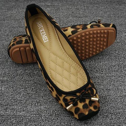 Spring Summer Shoes Women Ballet Flats Sweet Flat Bowknot Laides Brand Shoes Plus Size 42 Leopard D295