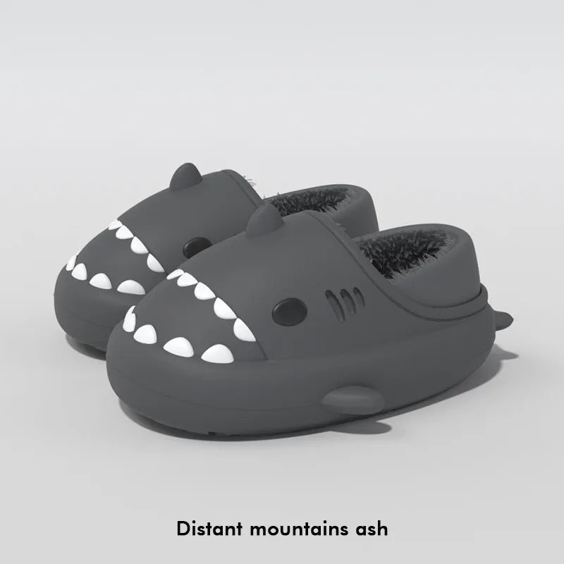 Litfun Fuzzy Shark Slippers For Women Men Winter Indoor Plush Cartoon Cotton Shoes New Outdoor Adults Kids Waterproof Furry Shoe