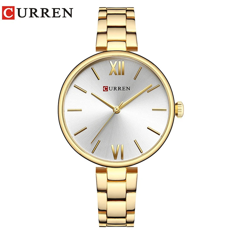 CURREN 9017 Women Minimalist Watches Roman Numeral Rose Gold Women Quartz Clock Creative Wood Pattern Dial Fashion Wristwatch