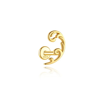 AIDE 925 Sterling Silver Shiny Hollow Lotus Flower Crown Flat Back Internal Thread Piercing Earring For Women INS Dainty Luxury