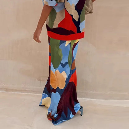 Vintage Pattern Print High Waist Maxi Skirts for Woman Elegant Slim Bodycon Skirt Spring Autumn Fashionable Long Skirts Harajuku
