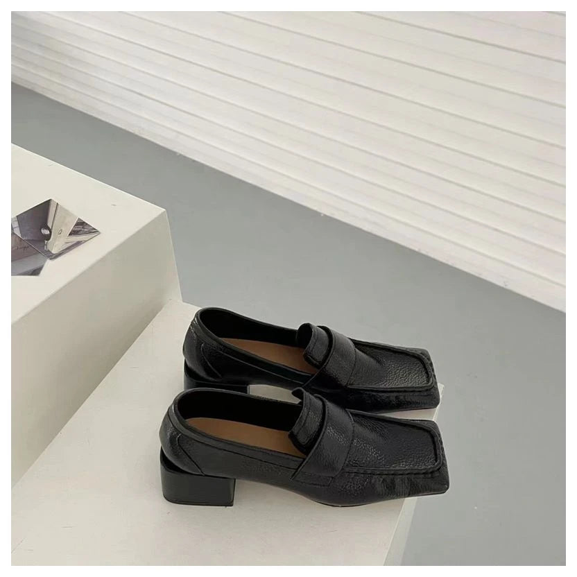 Women Casual Loafers Simple Style Square Toe Low Heels Pumps Fashion British Moccasin Female Slip On Shoes For Party Dress Mujer