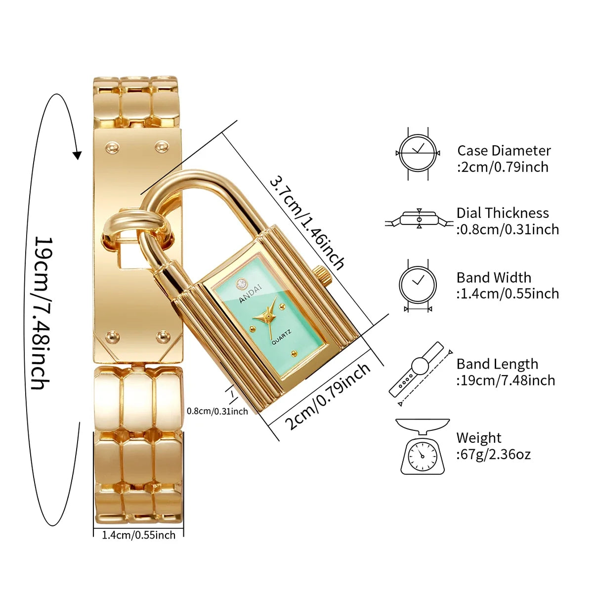 Fashion Blue Lock Shape Women Quartz Watch Golden Bracelet Strap Ladies Dress Wristwatches Clock Relogio Feminino（Without Box）