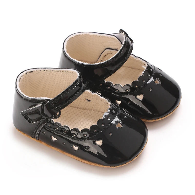 Solid Color Baby Girl Mary Jane Shoes With Soft Rubber Sole Anti Slip Spring And Autumn Princess Shoes Suitable For 0-18M Babies