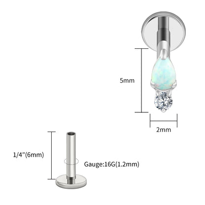 Right Grand ASTM F136 Titanium Teardrop Opal Cartilage Earring 16G Tiny Round CZ Forward Helix Labret Stud Piercing Jewelry