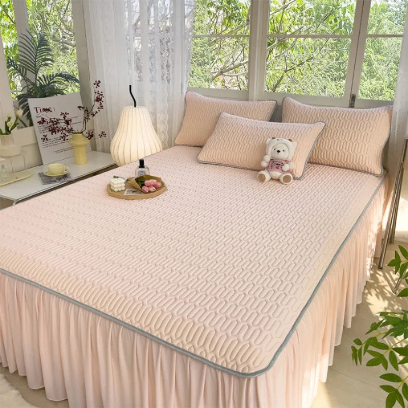 Princess wind ice silk latex mat bed skirt three-piece summer single soft mat bed sheet air conditioner mat machine washable