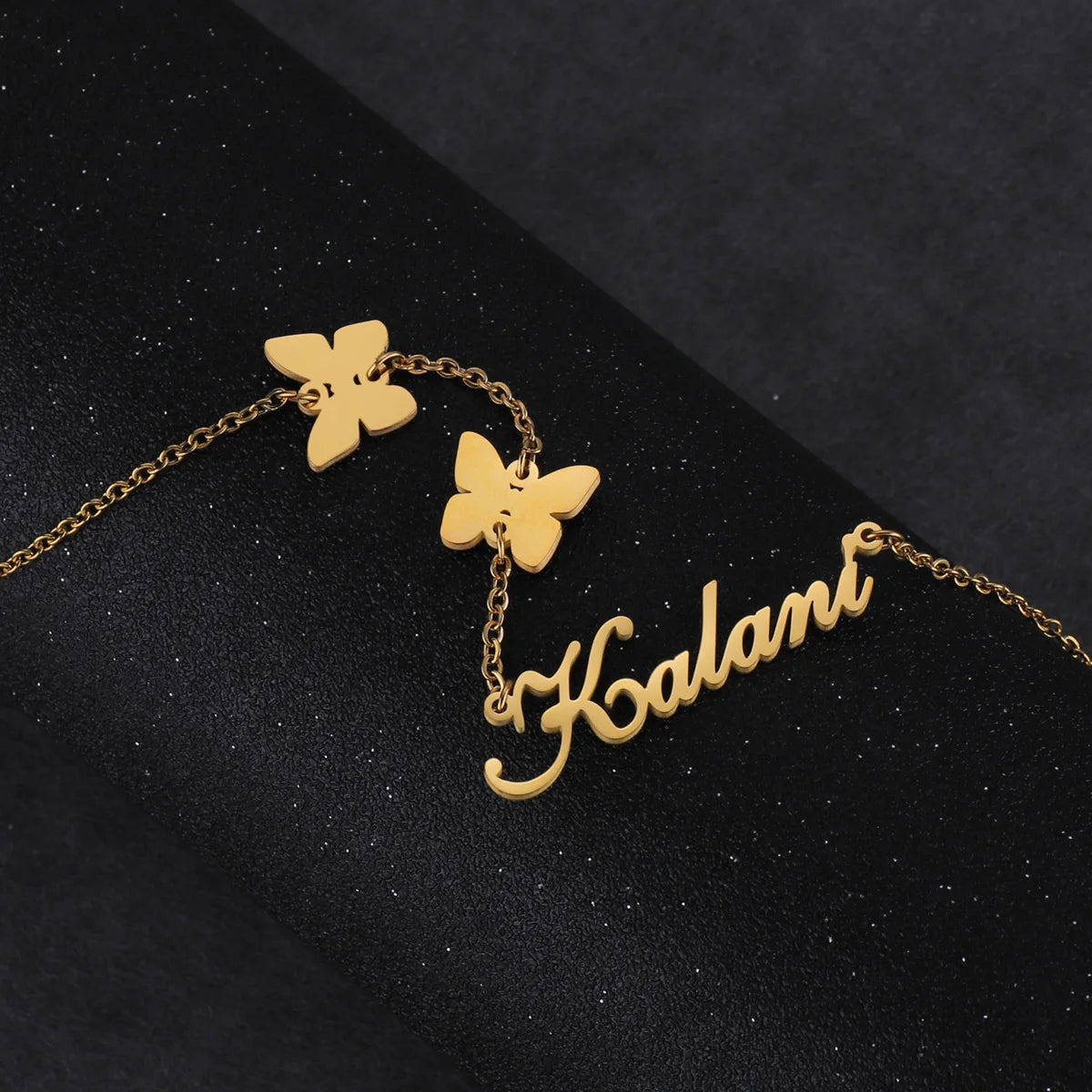 Atoztide Multiple Custom Name Frosted Necklaces Full Stone Butterfly Chain Stainless Steel for Women Pendant Jewelry Gifts