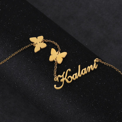 Atoztide Multiple Custom Name Frosted Necklaces Full Stone Butterfly Chain Stainless Steel for Women Pendant Jewelry Gifts
