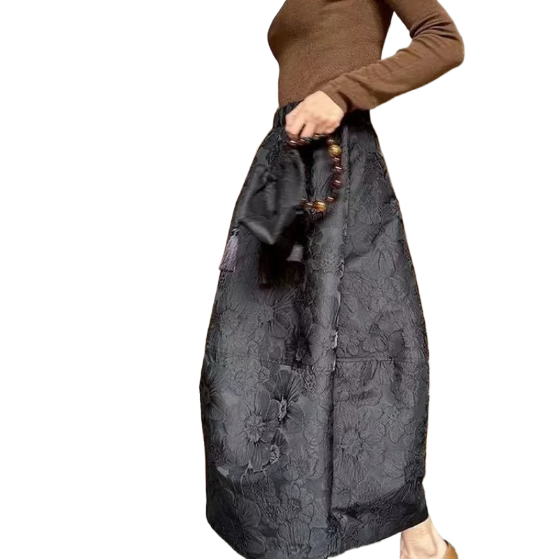 Casual Sweet and Fresh Skirt 2025 Summer Retro New Chinese Jacquard Mori Flower Bud Skirt