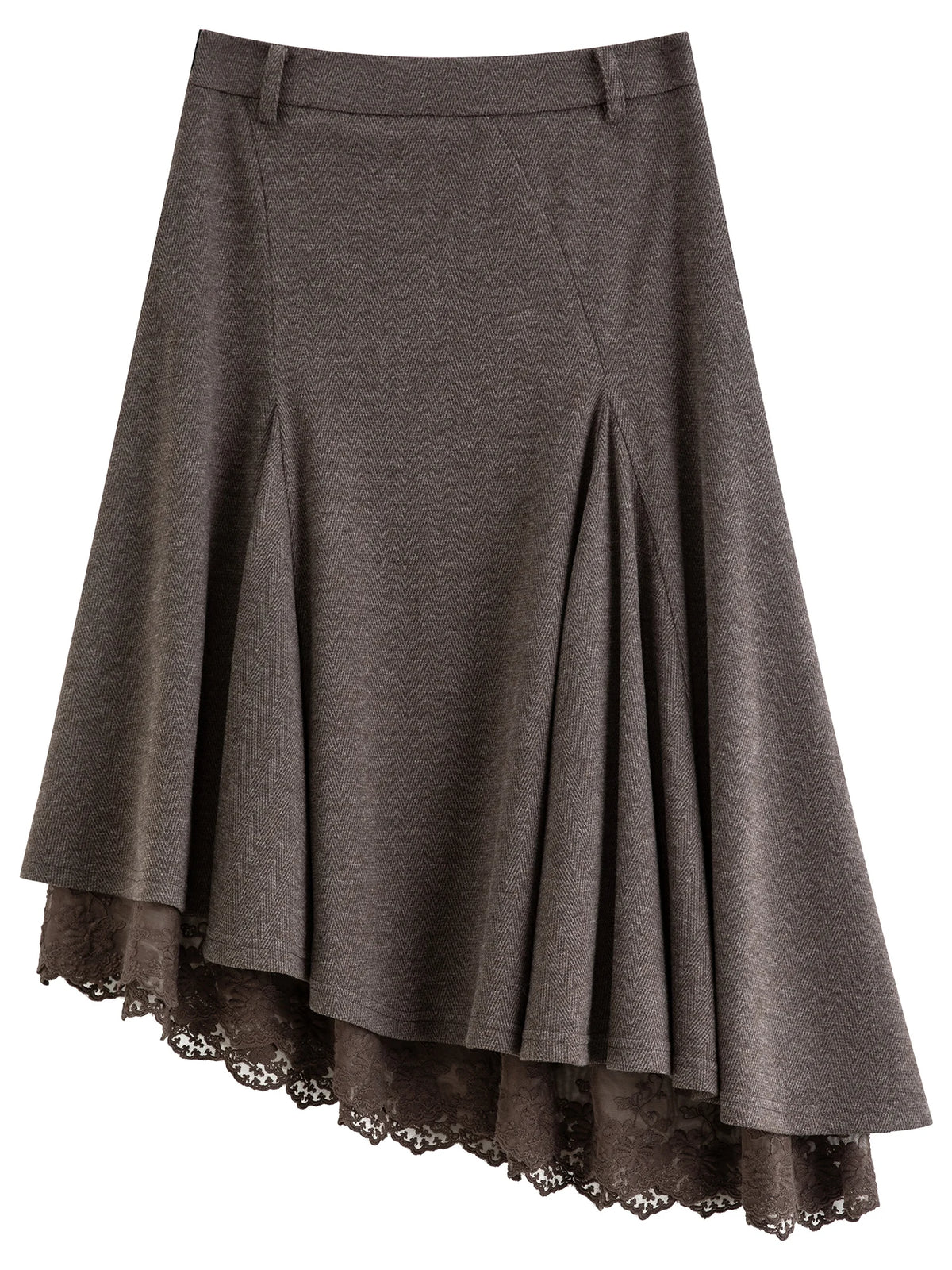 FSLE 2026 Winter Women's Vintage-Inspired Elegant Lace Panel Asymmetric Hem Midi Skirt - Chic Flattering for Everyday Wear