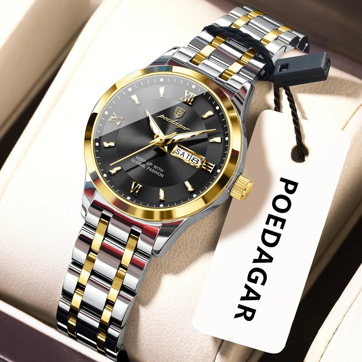 POEDAGAR Luxury Watch For Ladies Luminous Waterproof Stainless Steel Ladies Wristwatch Quartz Week Date Women Watches Female+Box