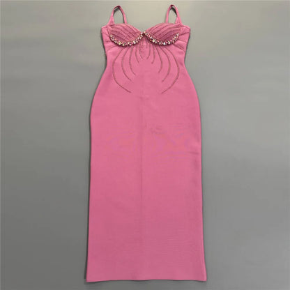 Women Sexy Beading Spaghetti Strap Bandage Dress Bodycon Clothes Club Party Celebrity Elegant Dresses