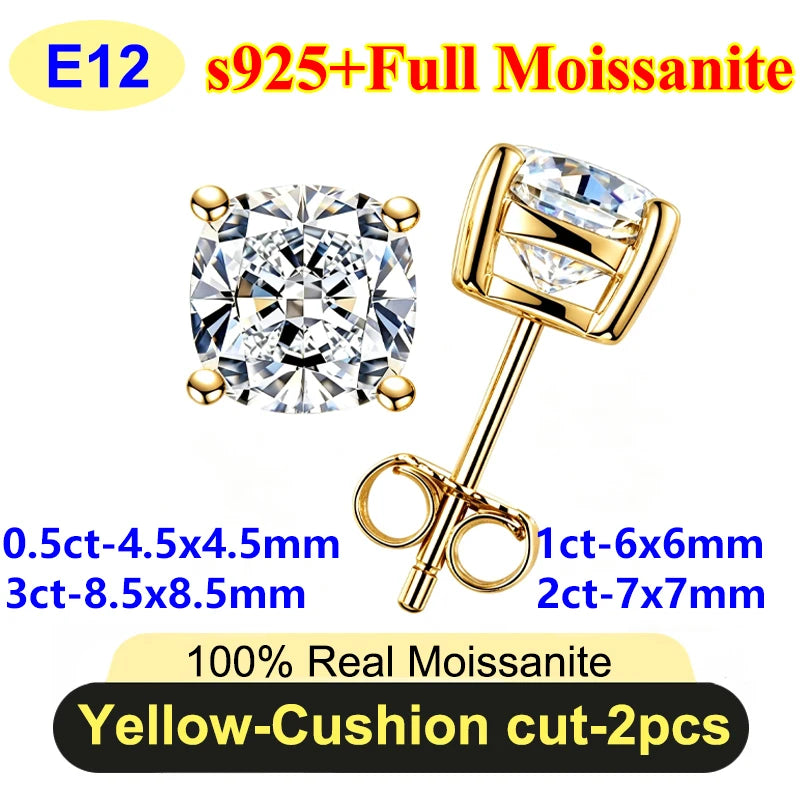 PureNew 0.5-3ct Classic Full Moissanite Earrings For Women S925 Silver Plated 18k Gold D Color VVS1 Women's Moissanite Earrings