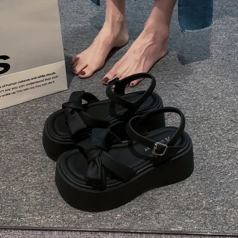 Women Summer Platform Sandals New Open Toe Chunky High Heel Ladies Shoes Casual Flat Bottom Black Heeled Sandalias Femininas
