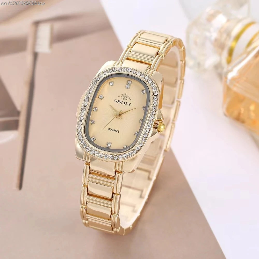 Luxury 2025 Women's Simple Quartz Watch Casual Green Diamond Set Design Female Dress Stainless Steel Bracelet Clock Watches