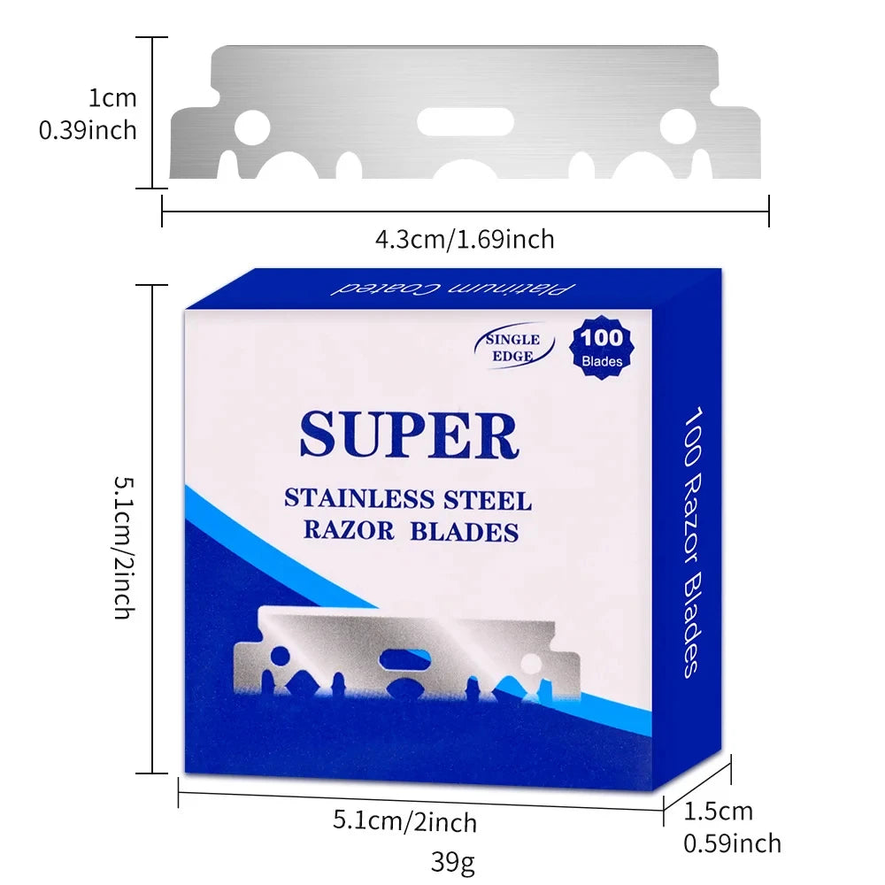 10/100/200PCS Single-sided Razor Blade Stainless Steel Razor Blades Men Shaving Shaver Manual Razor Blade Barber Shaving Tools