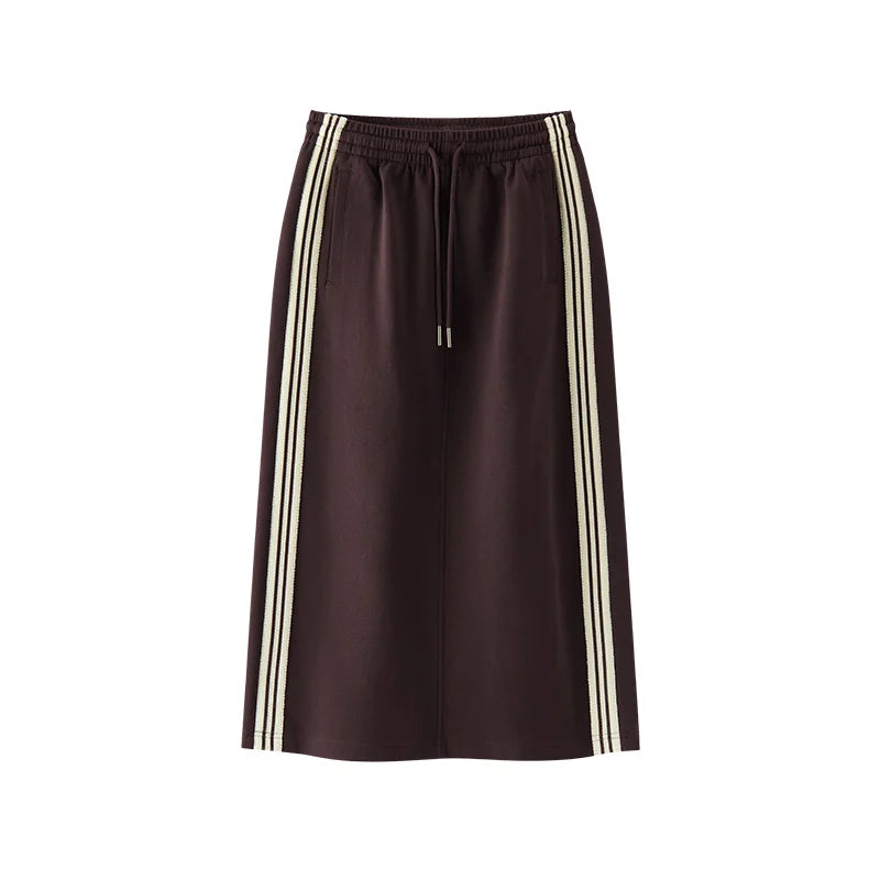 Semir Women Skirt Knit Long Straight Elastic Waist Sport Style Retro Casual Bottoms Autumn Midi Skirt Daily Wear 2026