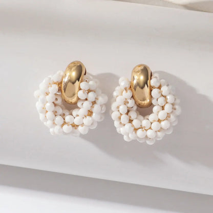 Boho Elegant Round Crystal Beads Drop Earrings for Women Lady Luxury Fashion Geometric Dangle Earring Summer Beach Party Jewelry