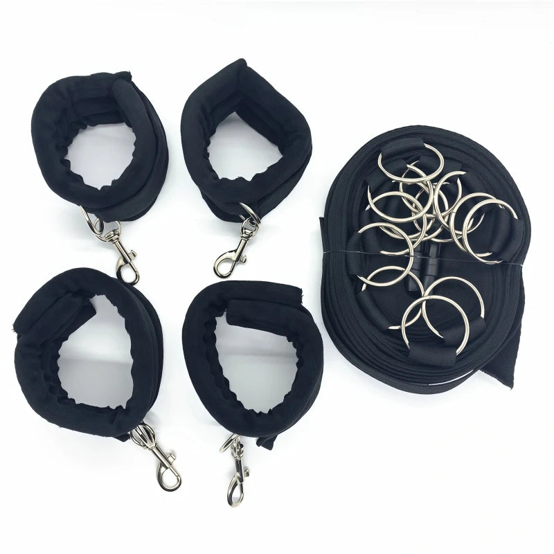 Premium Multi-Ring Bed Restraint Set Soft Plush Wrist And Ankle Restraints Durable And Adjustable Nylon Straps Discreet Design