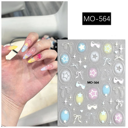 5D Embossed Nail Art Decals Elegant Petals Florals Daisy Flowers Leaves Adhesive Sliders Stickers For Manicure Tips Decoration