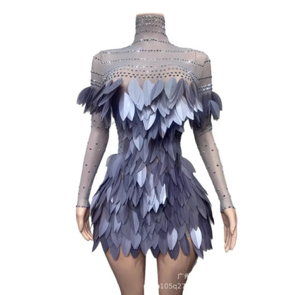 New Fashion Feather Skirt Makeup Ball Skirt Festival Performance Irregular Half Body Skirt Black