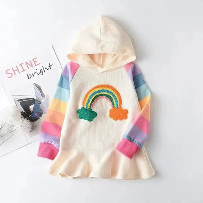 Melario Girls Dress Autumn Long Sleeve Rainbow Striped Princess Dresses for Girl Kids Dress Casual Children Clothing