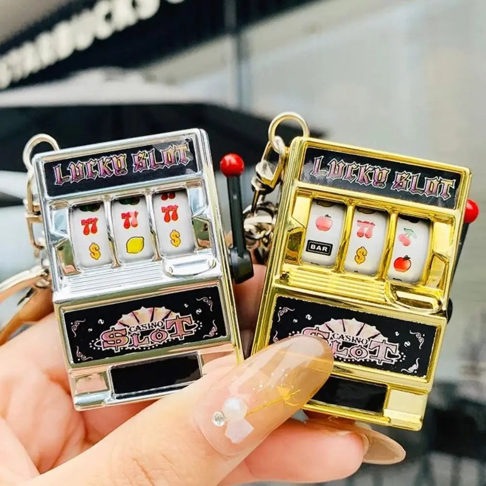 Mini Gambling Slot Machine Key Chains Creative Arcade Pocket Fruit Lucky Jackpot Gadget Antistress  Funny Games Keychain Ring