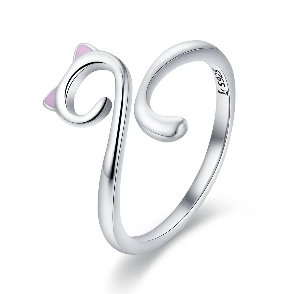 WOSTU 925 Sterling Silver Pet Cat Stackable opening Ring For Women Snake Dog Adjustable rings Fine Jewelry Party Birthday Gift