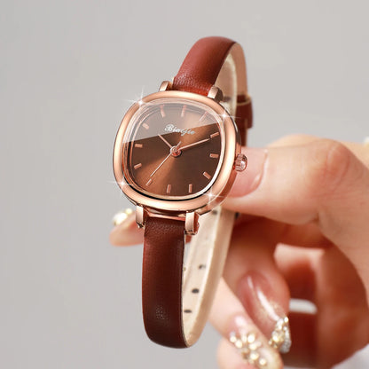 Fashion Small Square Dial Women Quartz Watch Simple Leather Strap Ladies Wristwatches Girls Clock Reloj Mujer (Without Box)