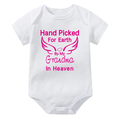 Hand Picked for Earth By My Grandpa/grandma In Heaven Baby Bodysuit Romper Summer Short Sleeve Jumpsuit Ropa