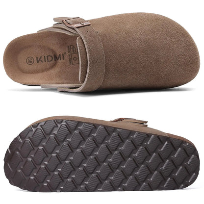 Crestar Women's Suede Clogs with Adjustable Strap Adult Fashion Cork Footbed Leather Mules New Outdoor Comfortable Potato Shoes