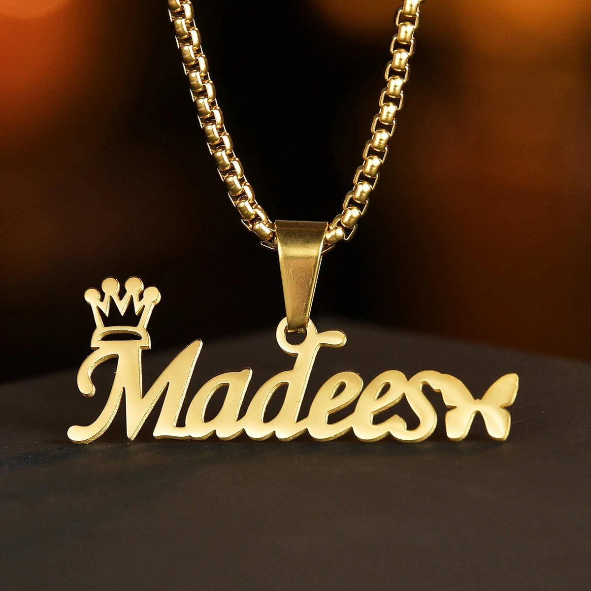 Atoztide Personalized Custom Names Pendant Necklace Stainless Steel Crown Cuban Thick Chain for Men Women Birthday Jewelry Gift