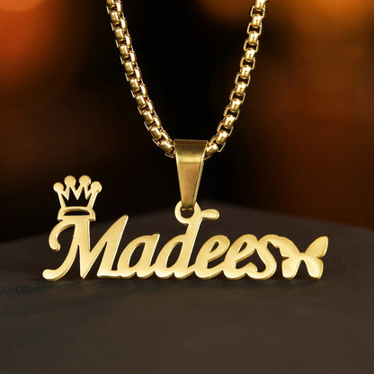 Atoztide Personalized Custom Names Pendant Necklace Stainless Steel Crown Cuban Thick Chain for Men Women Birthday Jewelry Gift