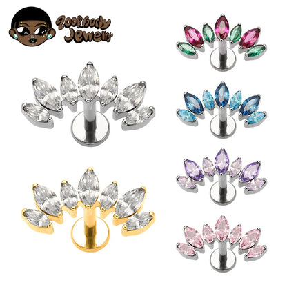 ASTM F136 Titanium Ear Climber Cartilage Helix Earring 16G Curved Marquise CZ Tragus Labret Stud Flat Back Piercing Body Jewelry