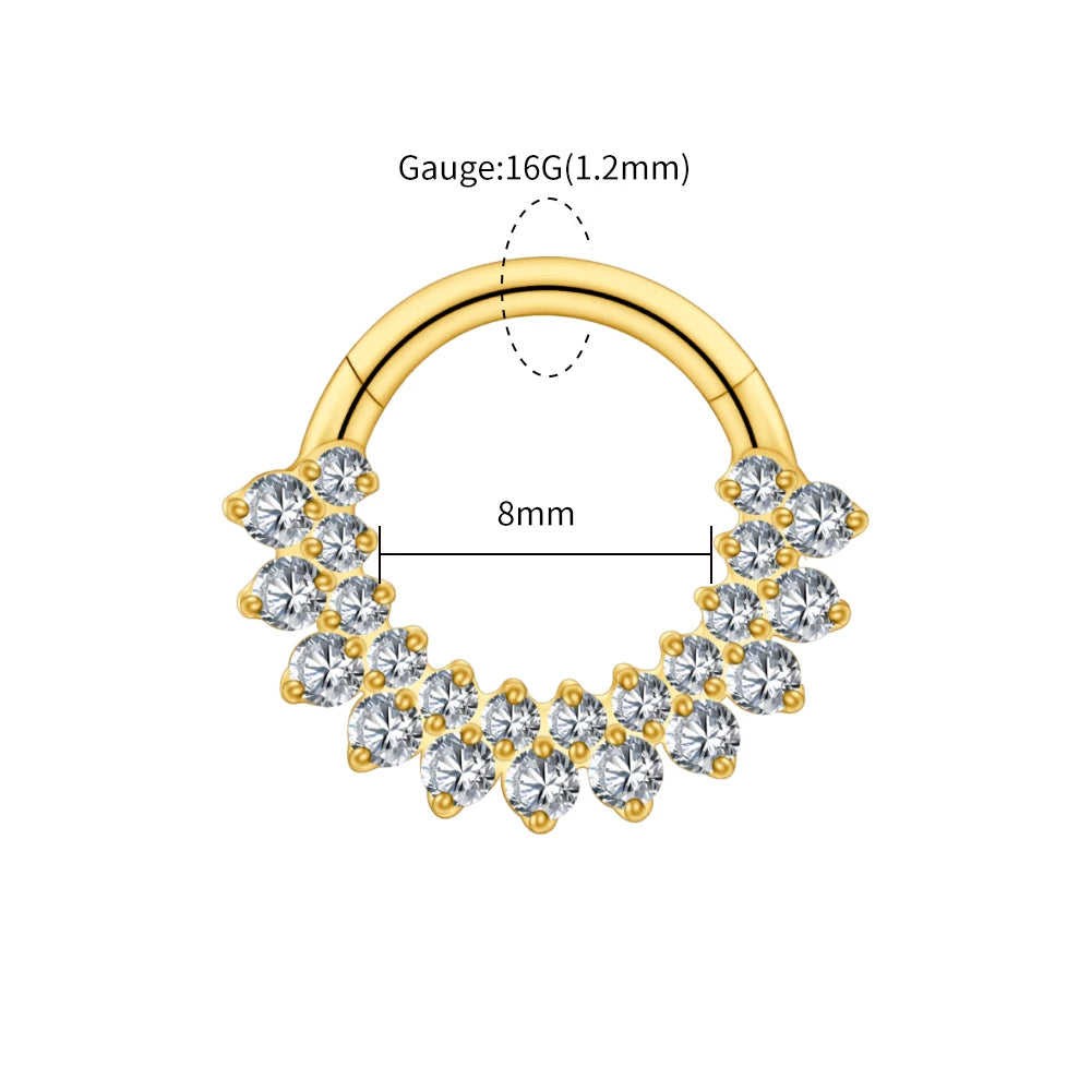 Right Grand ASTM F136 Titanium CZ Hinged Clicker Segment Hoop Ring 16G Daith Helix Cartilage Earring Septum Piercing Jewelry