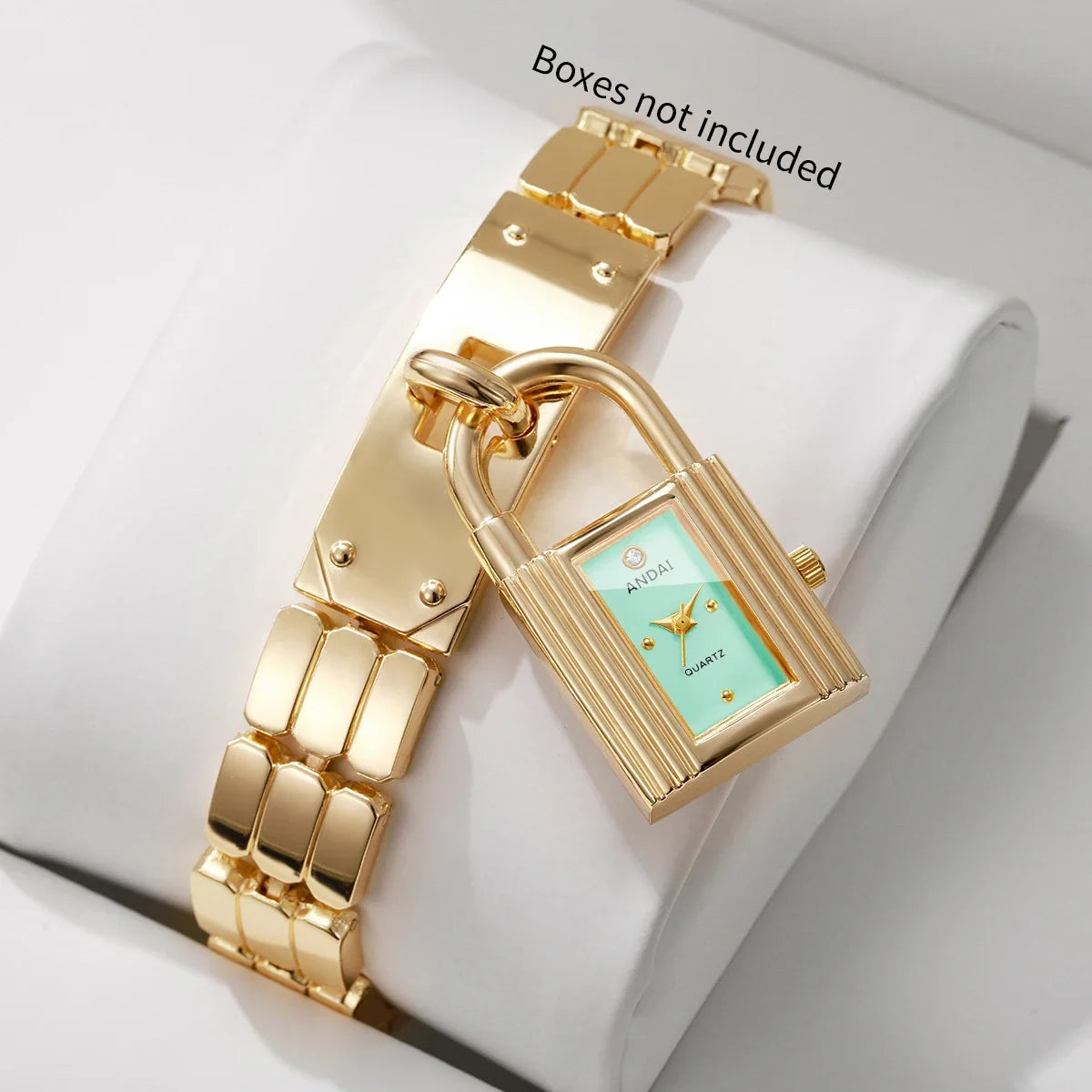 Fashion Blue Lock Shape Women Quartz Watch Golden Bracelet Strap Ladies Dress Wristwatches Clock Relogio Feminino（Without Box）