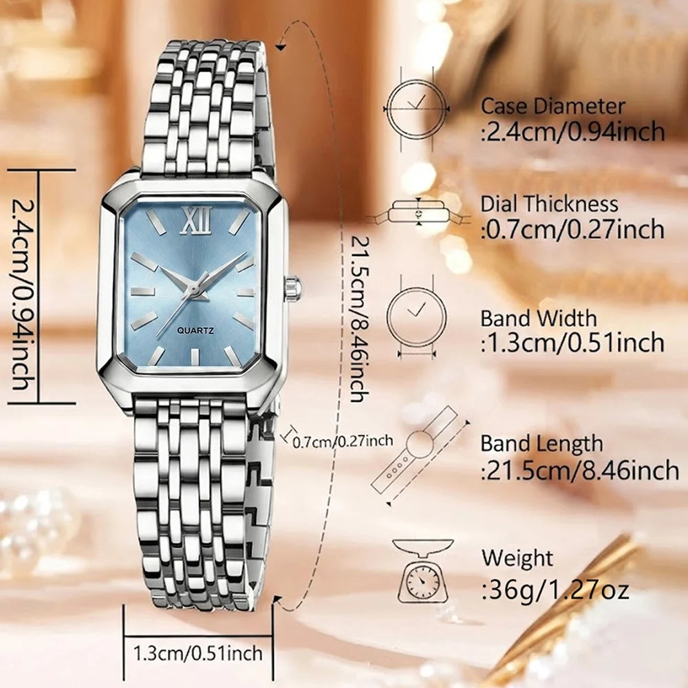 2Pcs/Set Unisex Jewelry Watches Women's Wristwatch Accessories Silver Blue Fashion Trendy Business Elegant Classic Exquisite Retro Light Luxury Rhinestone Luxury Bracelet Watch Set Suitable for Travel, Daily Outfits, Y2K Perf