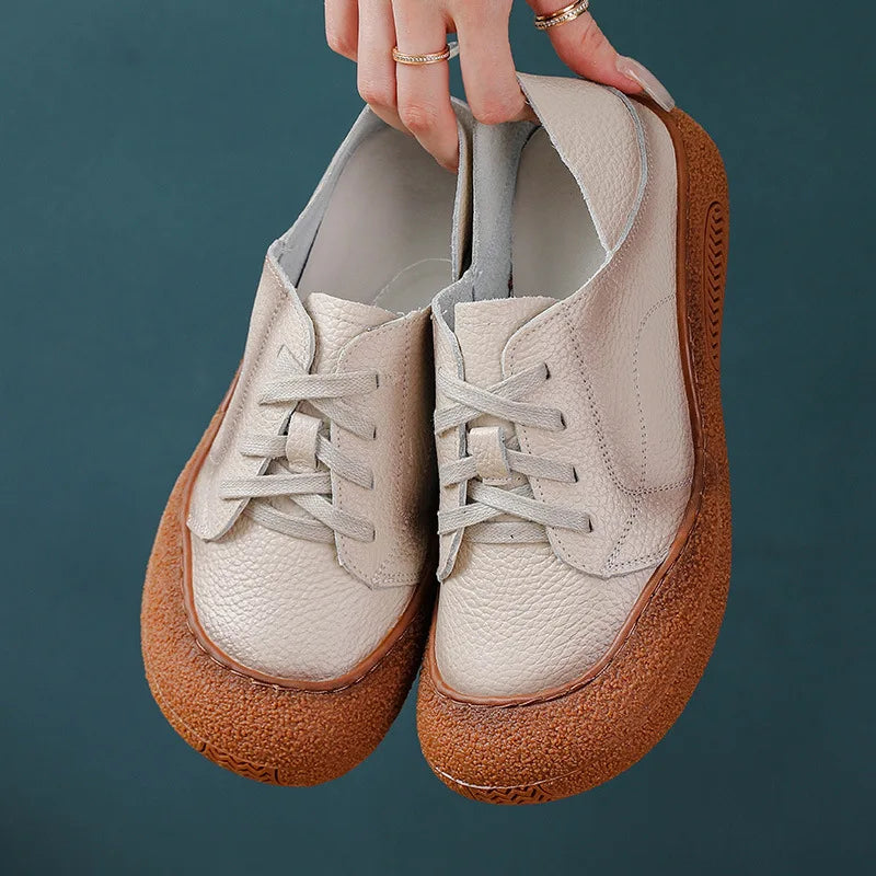 Lace Up Genuine Leather Shoes New Women's Soft Moccasins Woman Convertible Wide Fit Loafers Mom Oxfords Flats Ladies Flat Shoes