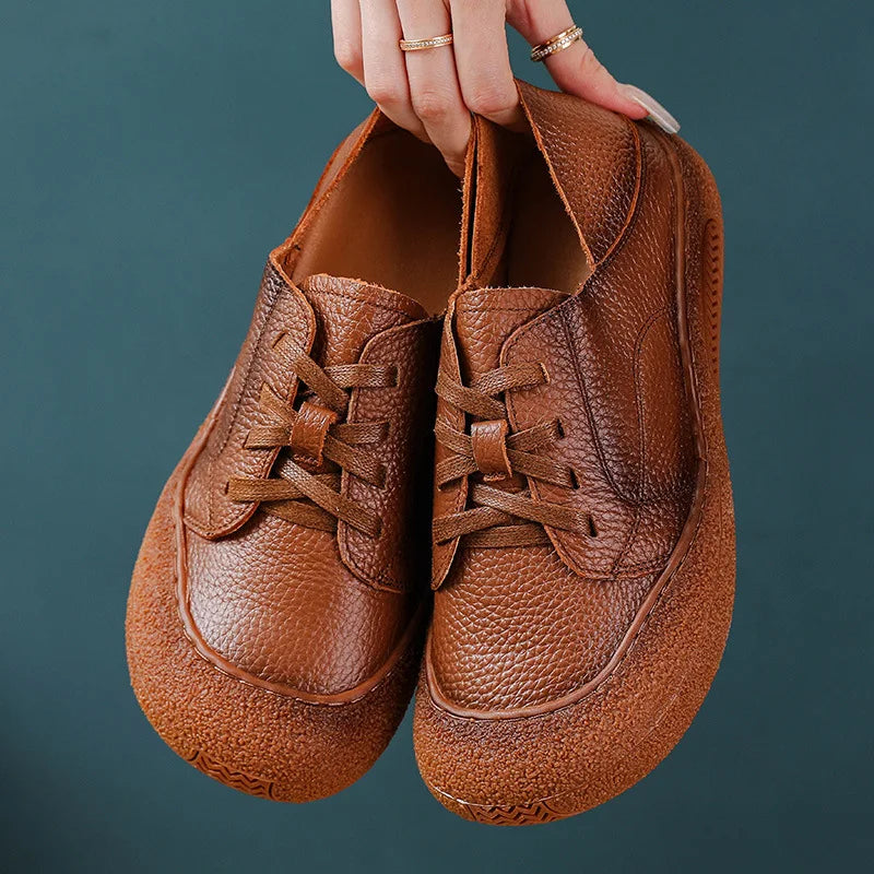 Lace Up Genuine Leather Shoes New Women's Soft Moccasins Woman Convertible Wide Fit Loafers Mom Oxfords Flats Ladies Flat Shoes