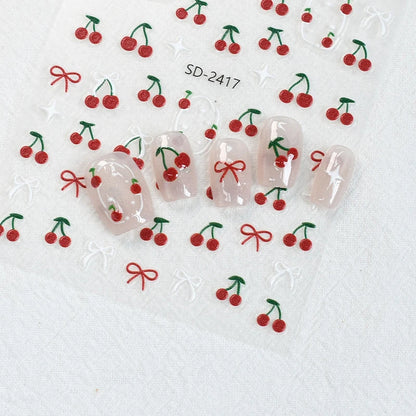 5D Embossed Nail Art Decals Elegant Petals Florals Daisy Flowers Leaves Adhesive Sliders Stickers For Manicure Tips Decoration