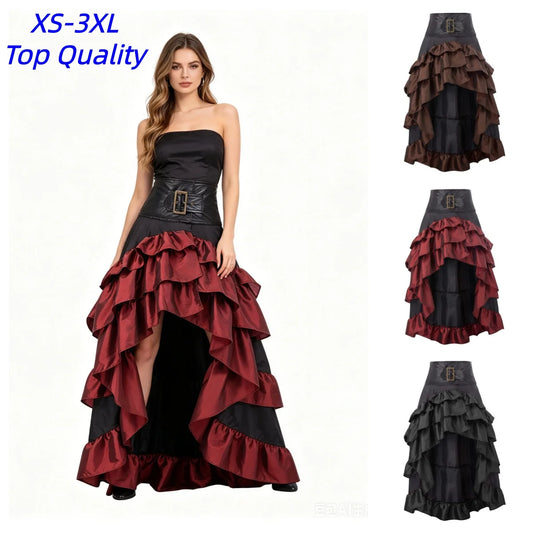 Pirate Buccaneer Costume Tops Shirt Skirt Bustle Skirt Victorian Halloween Women Punk Renaissance Burlesque High Low Steampunk