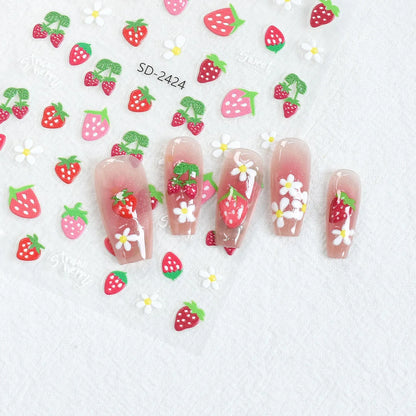 5D Embossed Nail Art Decals Elegant Petals Florals Daisy Flowers Leaves Adhesive Sliders Stickers For Manicure Tips Decoration