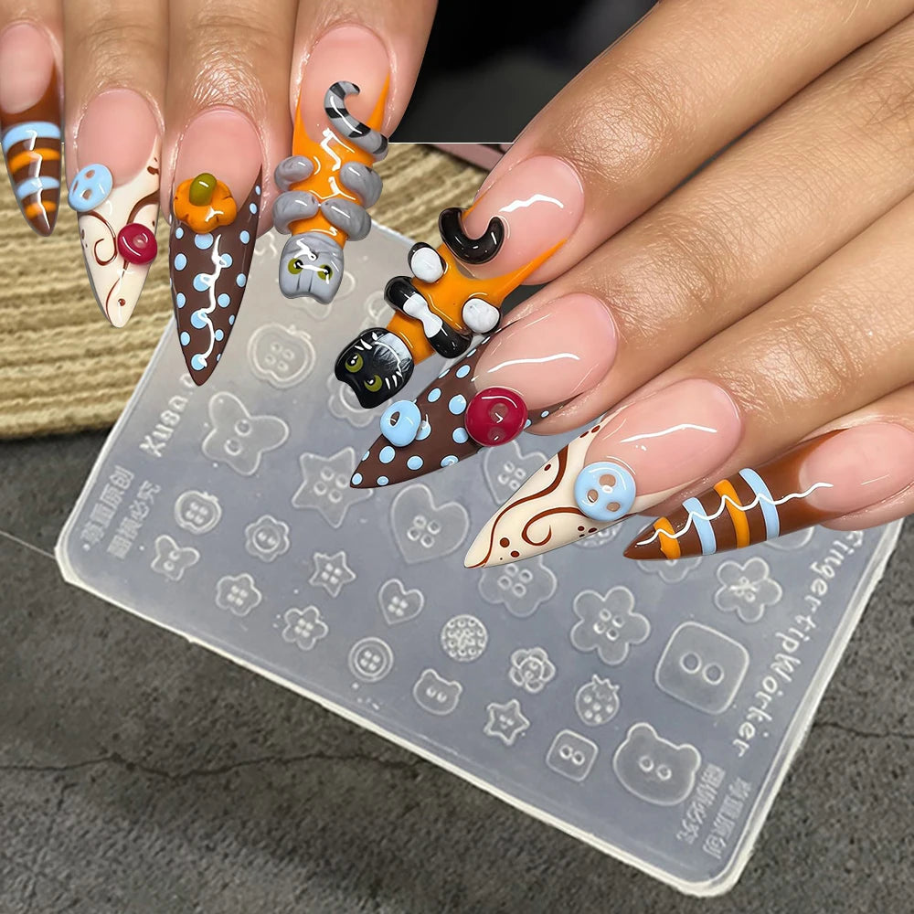 Music Phone Stars Nail Mold Sweet Cool Punk 3D Silicone Mold Plate Templates For Nails Charms Crafts Transparent Mold Decor