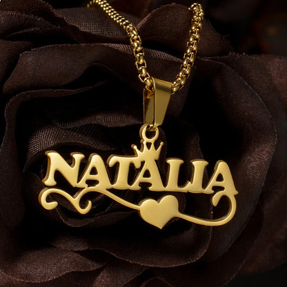 Atoztide Personalized Custom Names Pendant Necklace Stainless Steel Crown Cuban Thick Chain for Men Women Birthday Jewelry Gift